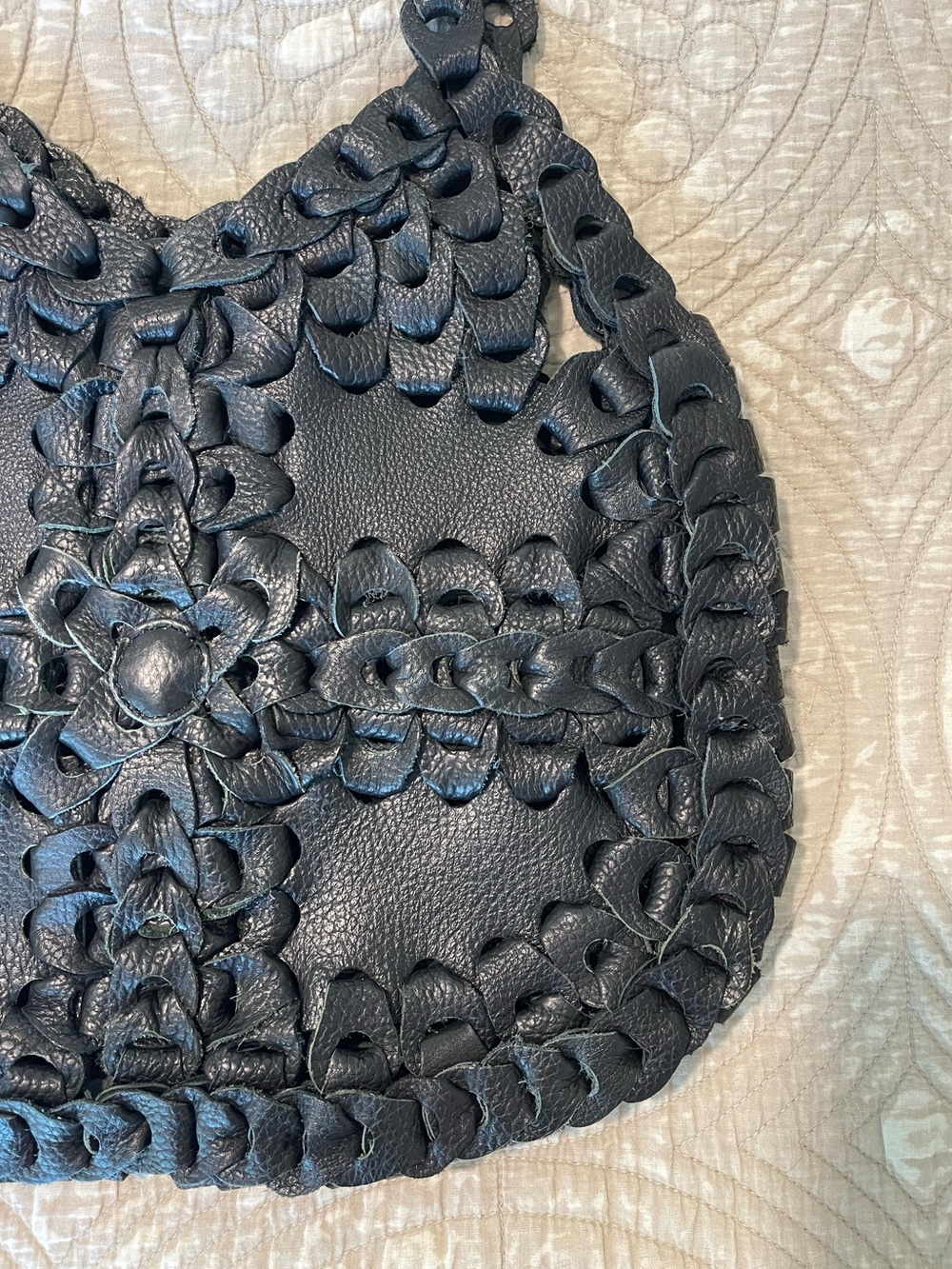 Urban Outfitters Black Genuine Leather Braided Slouchy Tote Bag - Picture 2 of 5